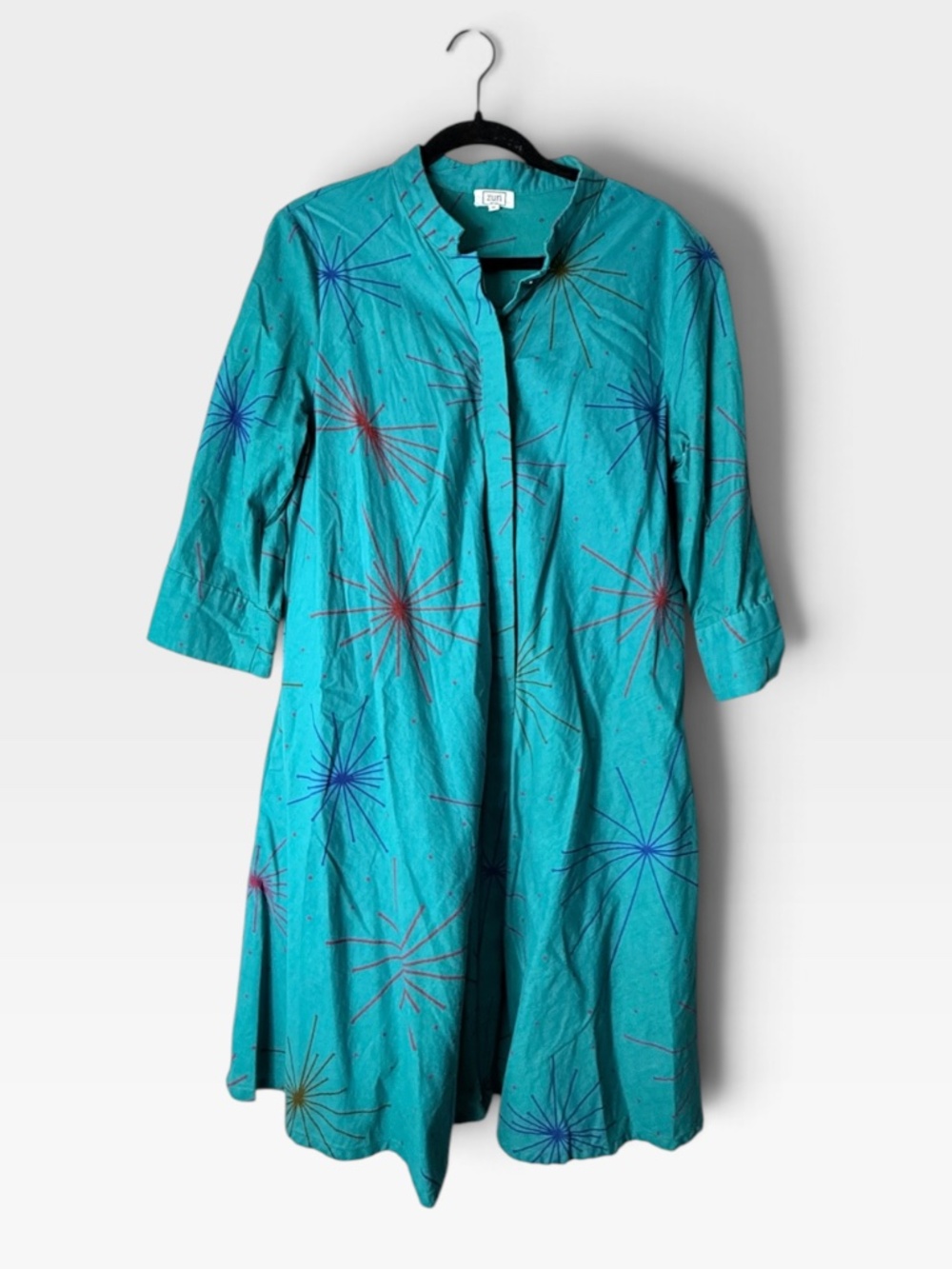 Zuri Teal Button Down A Line Shirt Dress Women's Size Medium Cotton (Z)
